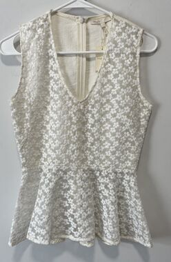 Maje Lace Peplum Top White Size 2 Flirty Feminine Date Night